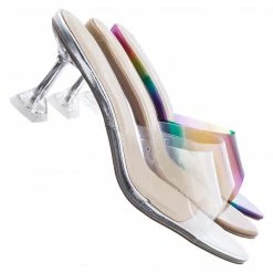 Bamboo New Water04 Clear High Heel Slip-On Mule, Womens Lucite Sandal