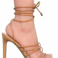 Delicious Natania Strappy Leg Wrap High Heel Sandal, Women Lace Up Dress Shoes New