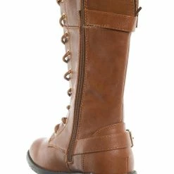 Forever Link Mango27K Childrens Lace Up Combat Boots - Boy Girls Calf High Lace Up Shoe