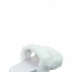 Bamboo Liv04 Faux Fur Footbed Slides - Cozy Double Strap Furry Contour Slide In Sandals