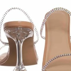 Anne Michelle Pleasure06 Rhinestone Thin Strap Mule, Women Slide Sandals