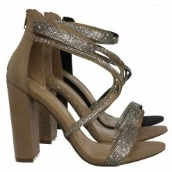 Wild Diva Morrina14 Rhinestone Block Heel Sandal - Women Crystal Dance Shoes