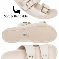 Soda New Rather Flexible Footbed Slide, Double Buckle Slipper Sandal