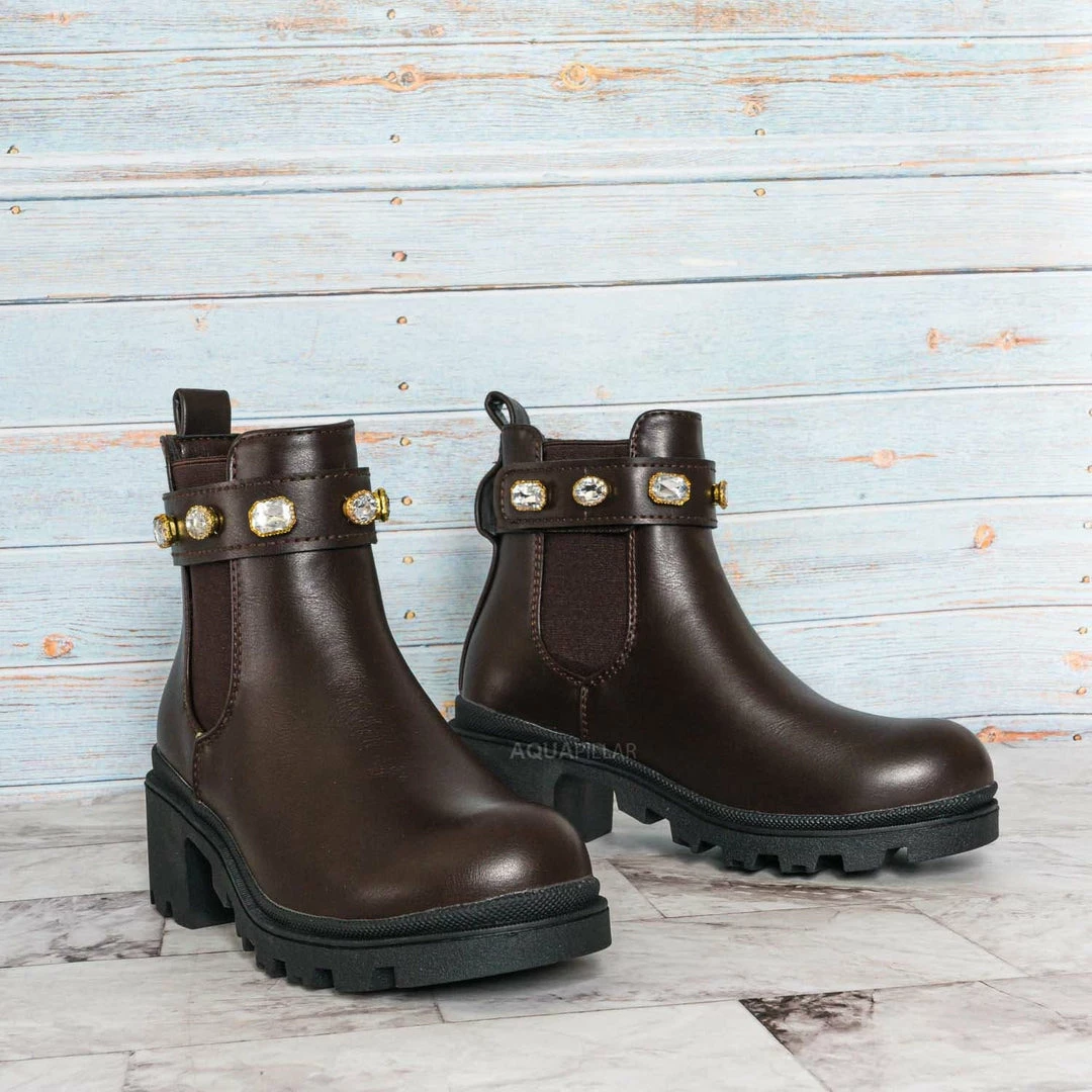 Forever Link Pacific08K Children's Rhinestone Jewel Chelsea Boots - Girl Ankle Bootie