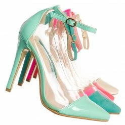 Liliana Olga1 Clear Lucite Pointed Toe Pump, Women Ankle Strap Transparent Shoes New
