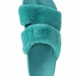 Bamboo Liv04 Faux Fur Footbed Slides - Cozy Double Strap Furry Contour Slide In Sandals
