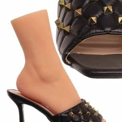 Forever Link Square07 Quilted High Heel Metal Stud Mule, Women Sandal New