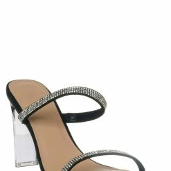 Delicious Facing Clear Heel Rhinestone Mules - Women Dress Slipper New