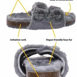Bamboo New Defeat63 Faux Fur Molded Footbed Slipper - Furry Slide In Cork Slide Sandal
