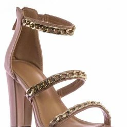 Top Moda Choo28 High Heel Chain Sandal - Womens Block Heel Strappy Open Toe Shoes