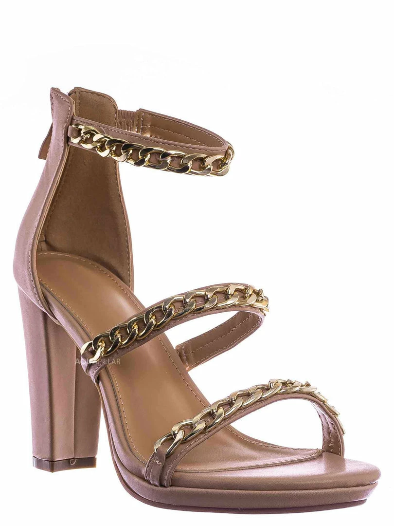Top Moda Choo28 High Heel Chain Sandal - Womens Block Heel Strappy Open Toe Shoes