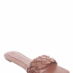 Bamboo Block19 Woven Braided Band Slipper - Womens Open Squared Toe Slip On Flat Sandal