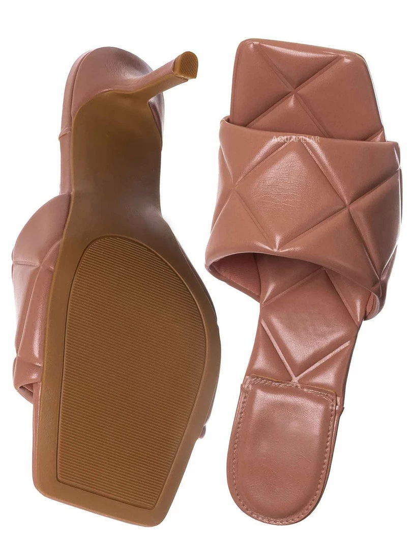 Bamboo New Zeal07 Puffy Quilted Slide-In Mule, Women High Heel Sandal