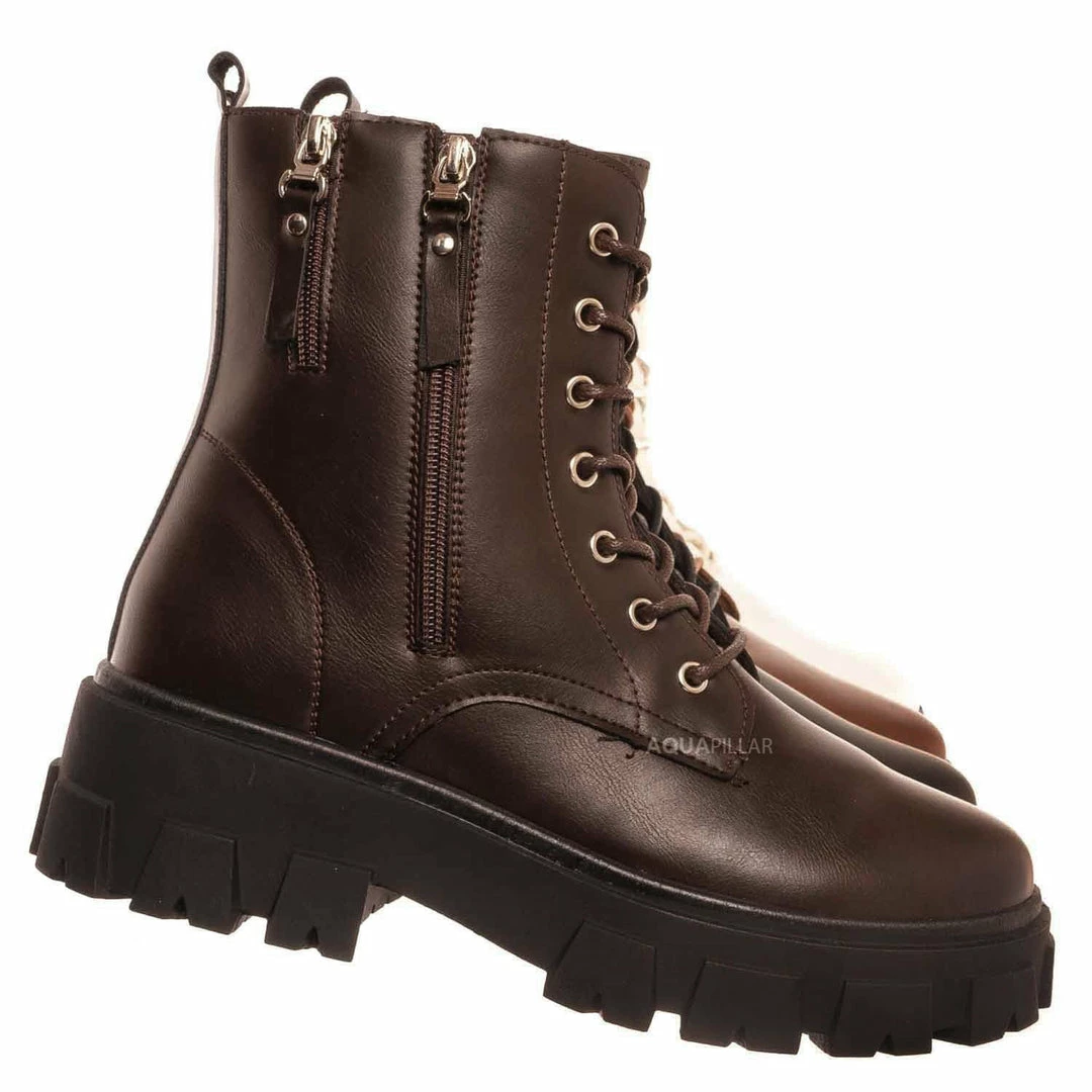 Forever Link Atlantic06 Double Zipper Lace Up Combat Bootie New
