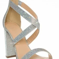 Delicious Polly Glitter Rhinestone Block Heel Sandal - Women Evening Dress Shoes