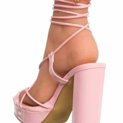 Top Moda Jane30 Lace Up Leg Wrap Sandal In Block Heel, Women Dress Shoes