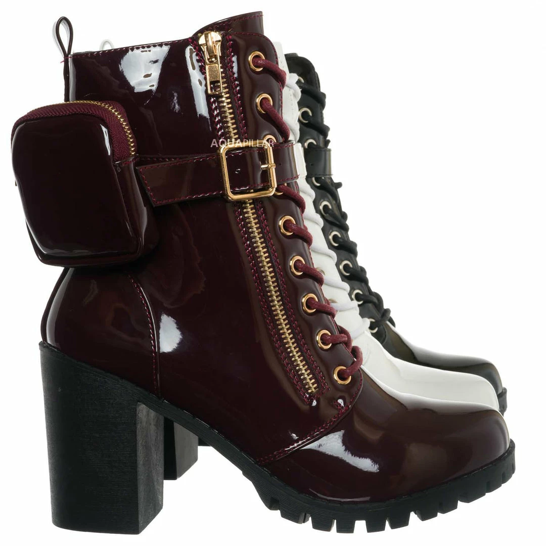 Forever Link Access39 Combat Bootie W Pouch - Women High Heel Ankle Boots New