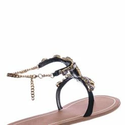 Bamboo Jewel44 Boho Rhinestone Crystal Thong Sandal - Women Bling Chain Link Gladiators