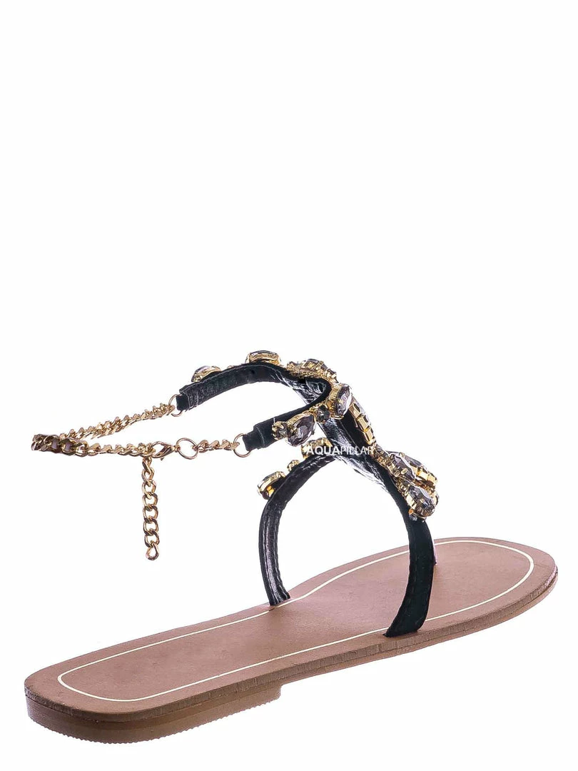 Bamboo Jewel44 Boho Rhinestone Crystal Thong Sandal - Women Bling Chain Link Gladiators
