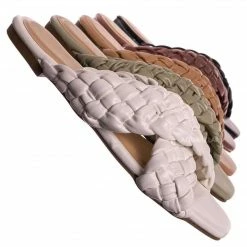 Bamboo Kick61 Thick Braided Woven Slides - Womens Open Squared Toe Slip On Mule Slipper New