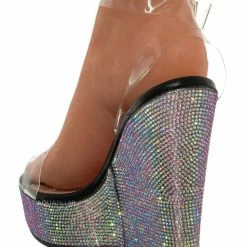 Vigo Fiore New Angelique1 Lucite Rhinestone Platform Wedge Sandal - Women Clear Dance Shoes