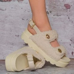 Liliana Montana3 Plush Faux Fur Slingback Molded Footbed Slipper New