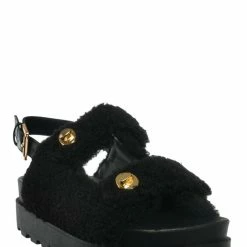 Liliana Montana3 Plush Faux Fur Slingback Molded Footbed Slipper New