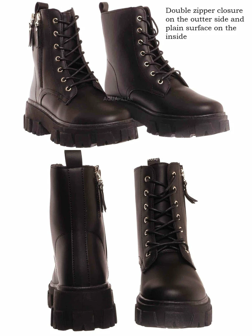 Forever Link Atlantic06 Double Zipper Lace Up Combat Bootie New