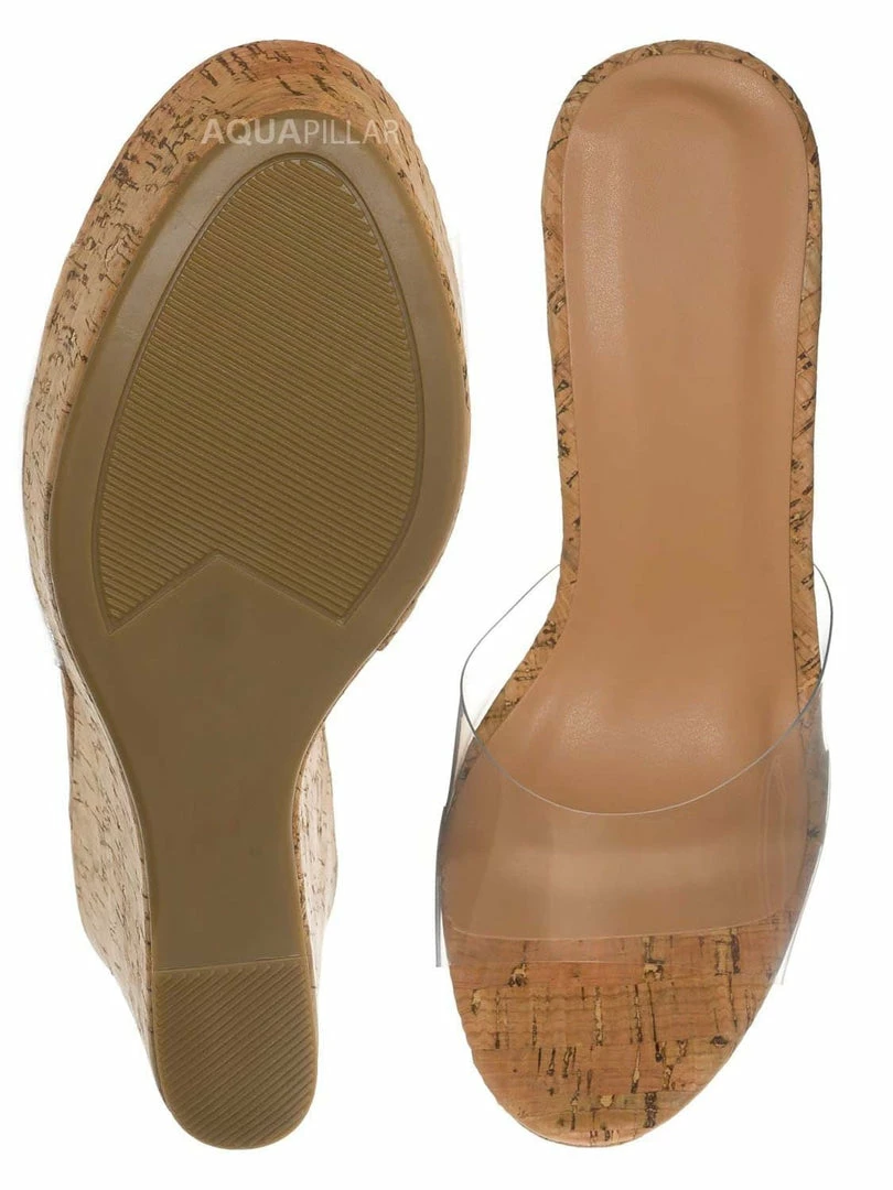 Bamboo Chosen18 Clear Platform Wedge Mule - Womens Cork Sandal