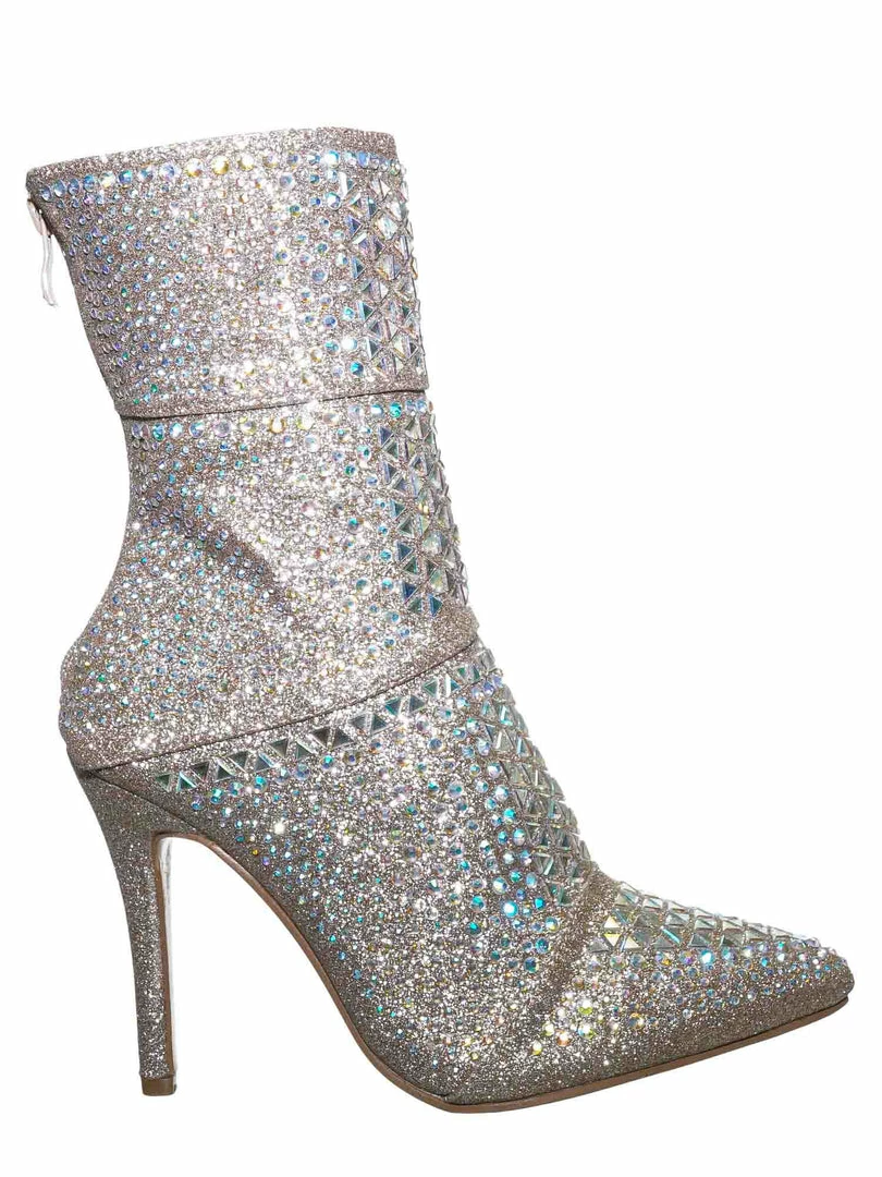 Forever Link Event98 Rhinestone Studded Stiletto Bootie- Womens Crystal Ankle Height Boot