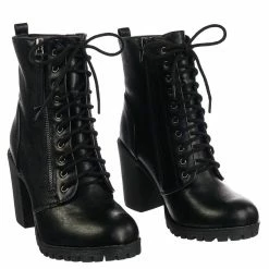 Soda Malia Military Lace Up Combat Ankle Boot On Chunky Block Heel Lug Sole Bootie New