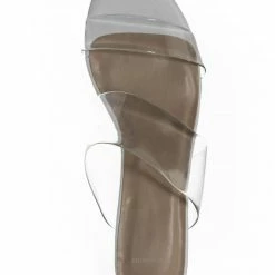 City Classified Soap Transparent Block Heel Mule - 90s Retro Lucite Clear Twin Strap Slides New