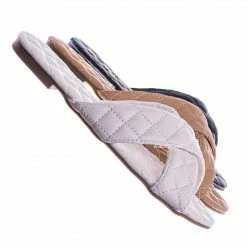 La Shailah New Baily2 Puffy Quilted Flat Slipper Sandal - Cross Strap Open Toe Slide In Shoes