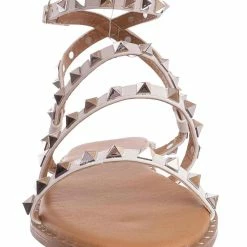 Forever Link New Ding Metal Spiked Gladiator Flat Sandal, Womens Punk Rock Shoes