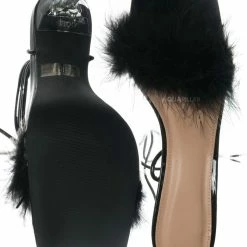 Wild Diva New Bonia04 Leg Wrap Fluffy Feather Sandal - Women Lace Up Heel S
