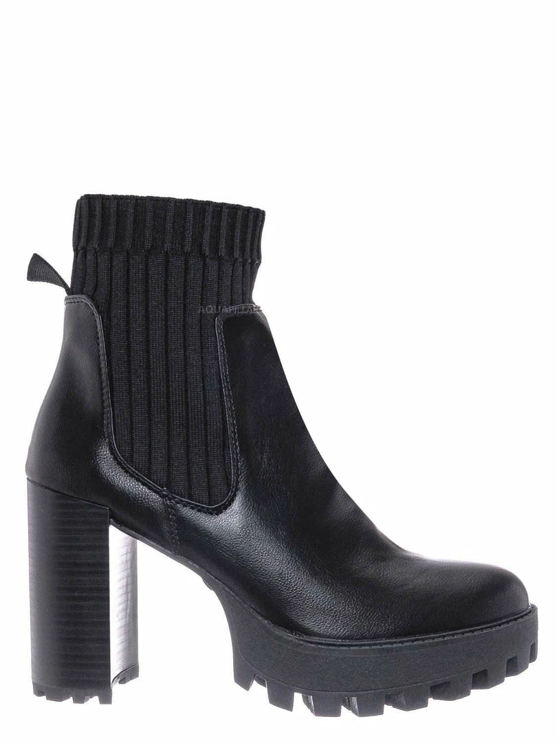 Bamboo Intense01 Chelsea Boots W Elastic Knit Sweater Sock - Threaded Lug Sole Bootie New