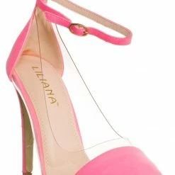 Liliana Olga1 Clear Lucite Pointed Toe Pump, Women Ankle Strap Transparent Shoes New