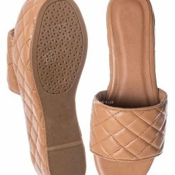 Bamboo New Purchase23 Quilted Flatform Slipper Mule - Platform Diamond Stitch Slide Sandals