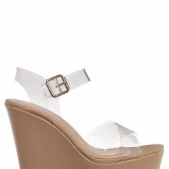 Bamboo Choice89 Clear Lucite Platform Wedge Sandal, Women's Transparent Shoes
