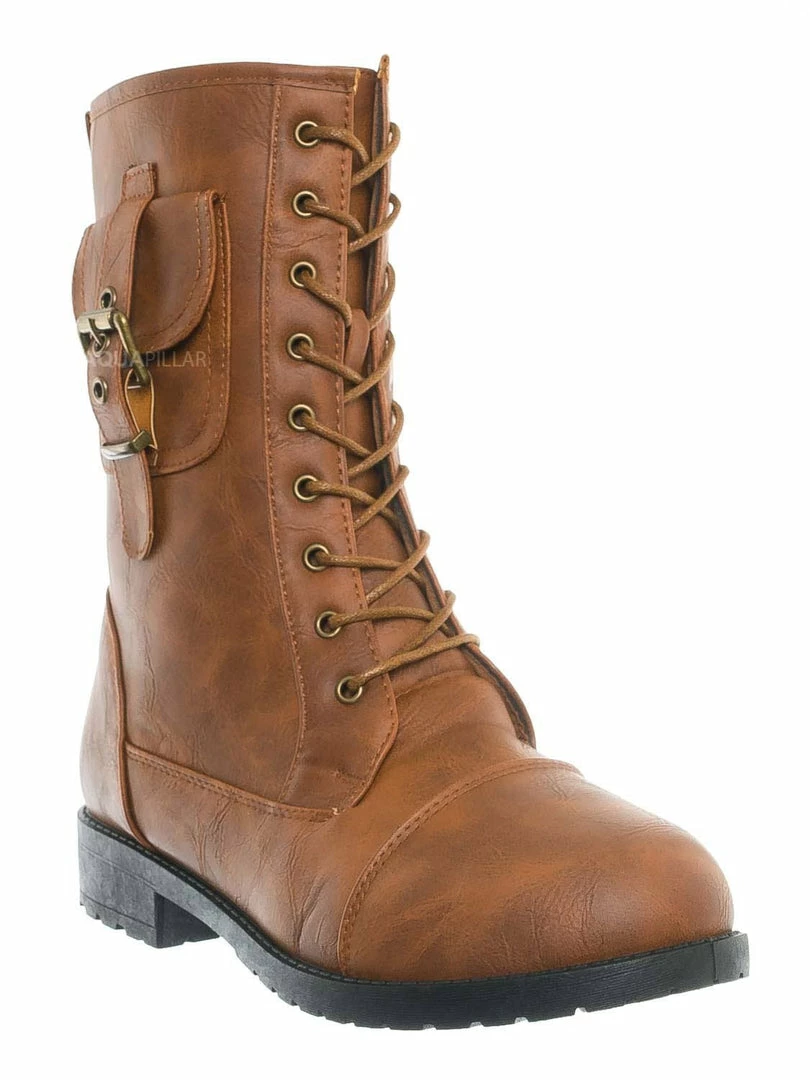 Forever Link New Mountain84 Combat Boots W Side Pocket - Men Women Lace Up Shoes