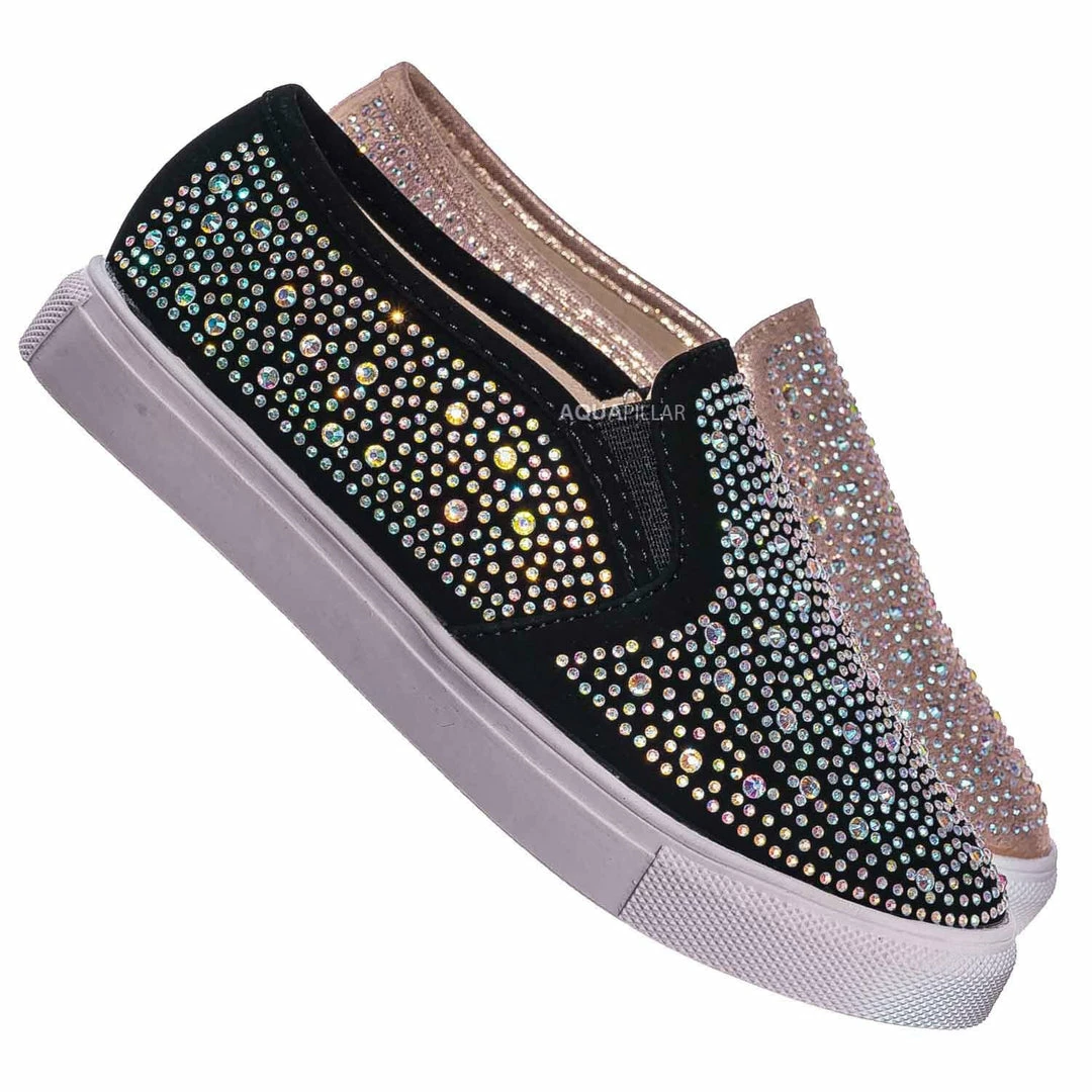 Forever Link Design08K Children Rhinestone Crystal Slip On Sneaker - Kids Girl Sporty Loafer New