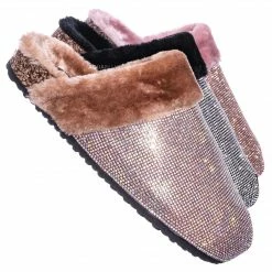 Forever Link New Benefit13 Rhinestone Crystal Moccasin Furry Footbed Slipper