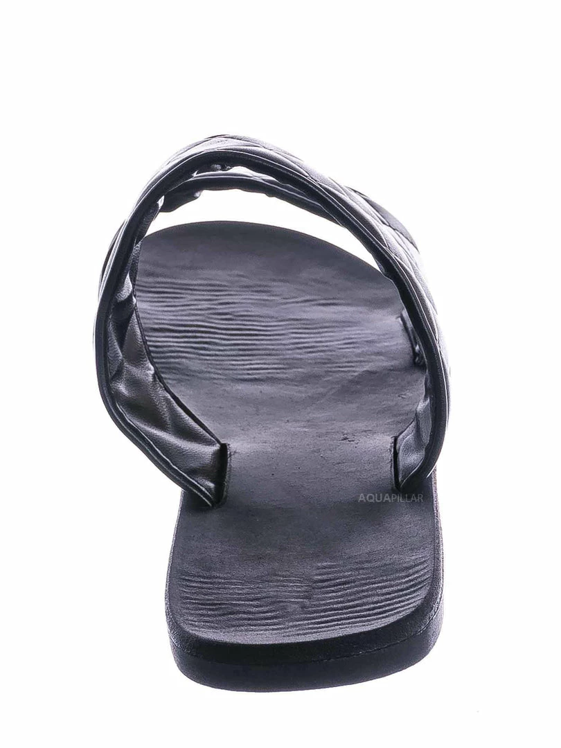 Bamboo Moonbeam65 Quilted Double Strap Slides - Summer Slip On Flat Slipper Sandal