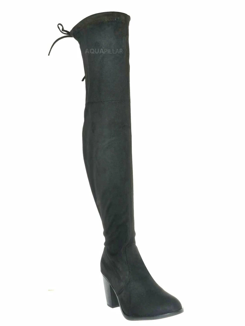 Forever Link New Life30 Thigh High Block Heel Boots - Women Rear Tie Shoe