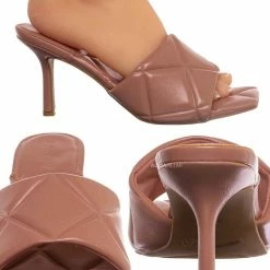Bamboo New Zeal07 Puffy Quilted Slide-In Mule, Women High Heel Sandal
