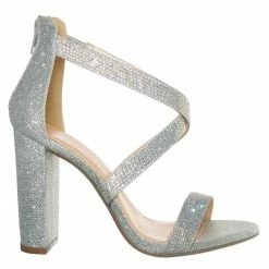 Delicious Polly Glitter Rhinestone Block Heel Sandal - Women Evening Dress Shoes