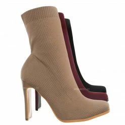 Glaze New Jiajia1 Women's Elastic Knit Bootie On Flat Block Heel