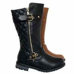 Forever Link Mango21K Childrens Knee High Quilted Riding Boot - Kids Equestrian Shoe