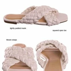 Bamboo Kick61 Thick Braided Woven Slides - Womens Open Squared Toe Slip On Mule Slipper New