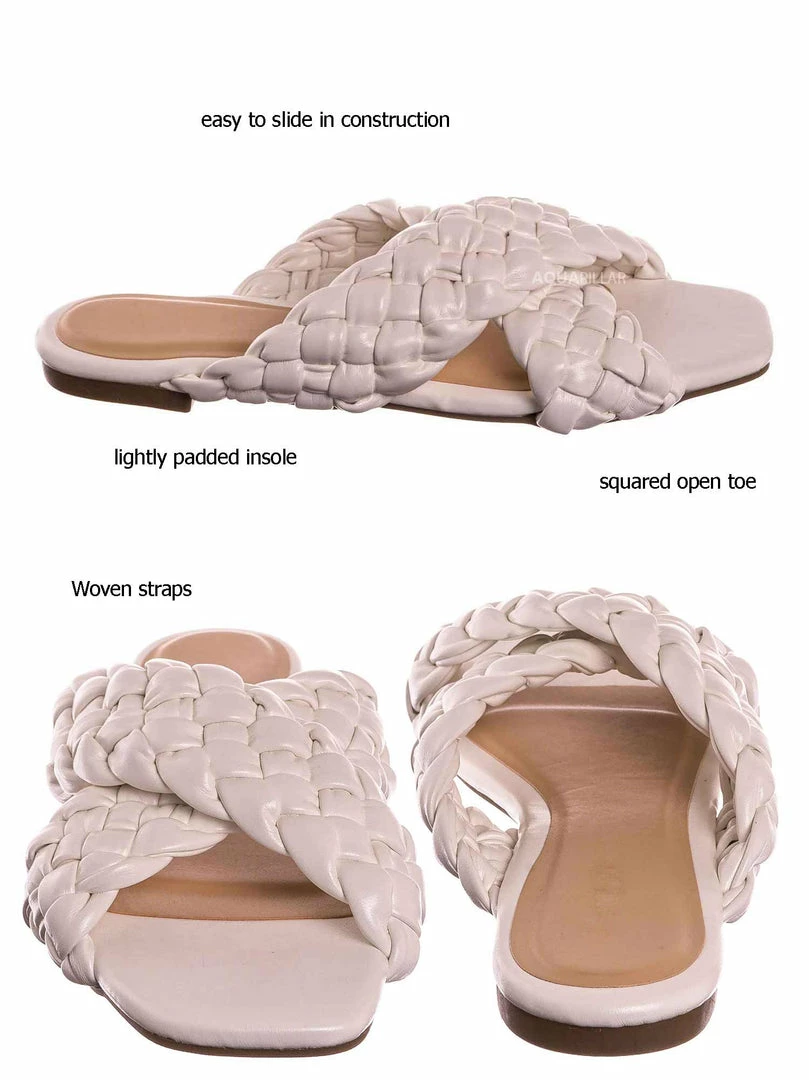 Bamboo Kick61 Thick Braided Woven Slides - Womens Open Squared Toe Slip On Mule Slipper New
